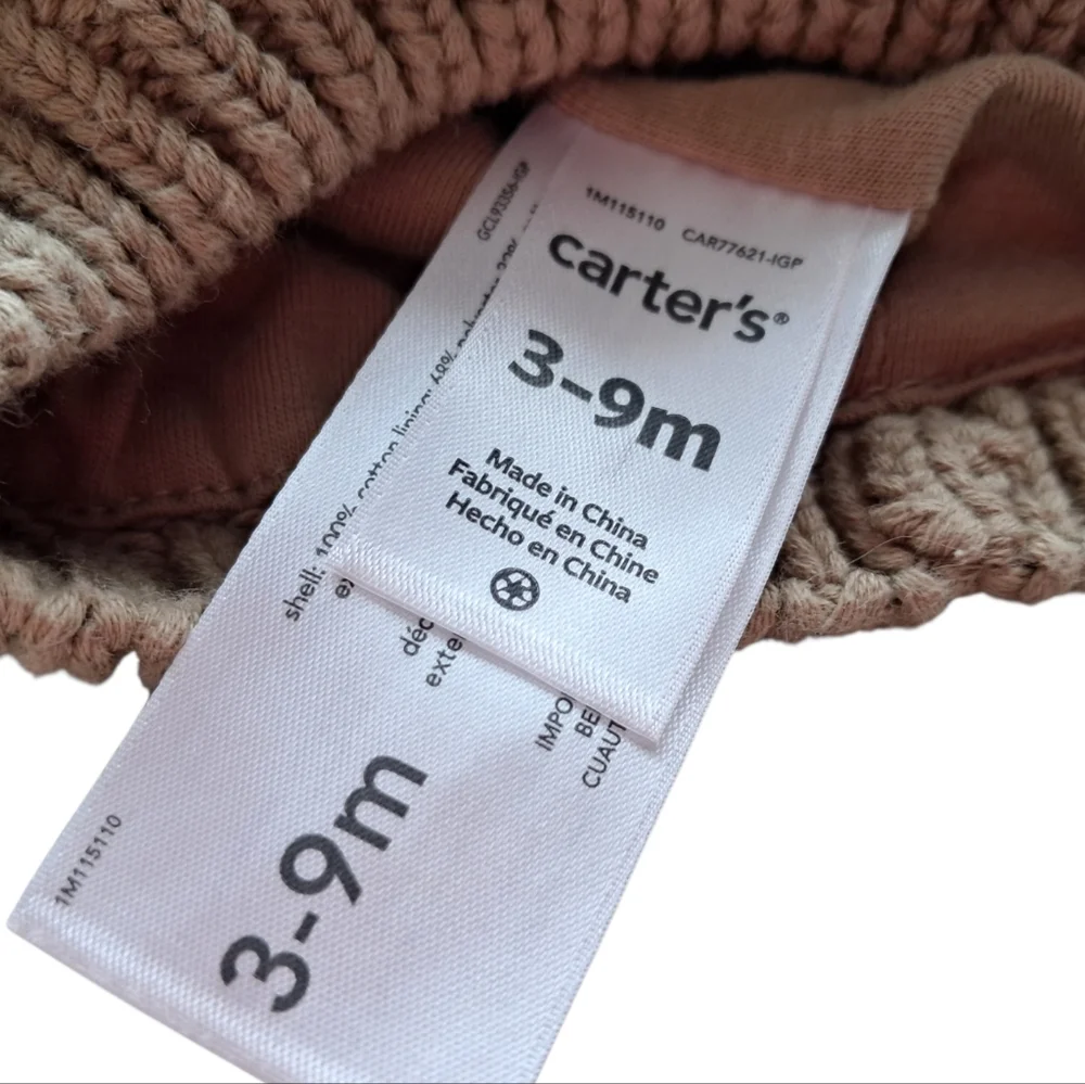 Carter's Knit Bear Winter Hat Brown, Tan & White Neutral Colors, Size 3-9 Months